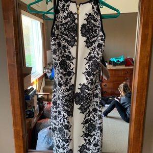 white with black fake lace dress